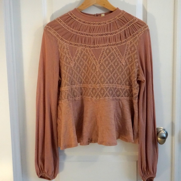 Free People Tops - Free People Peplum Mesh Detail Top, Dust Rose